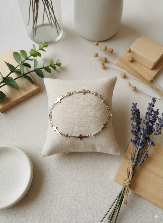 Pulsera cruces plateadas